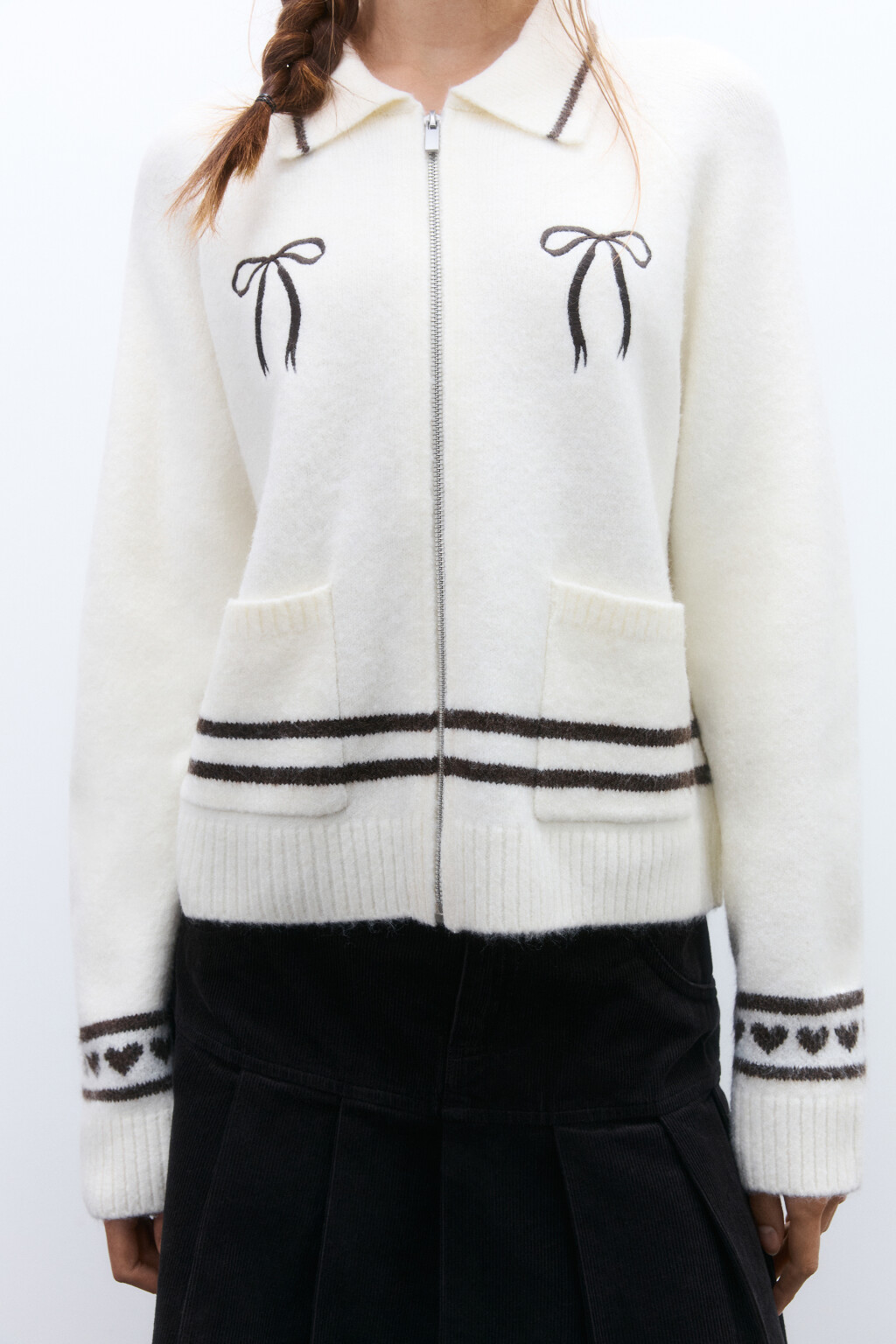 Кардиган на молнии с принтом - цвет молочный - 5