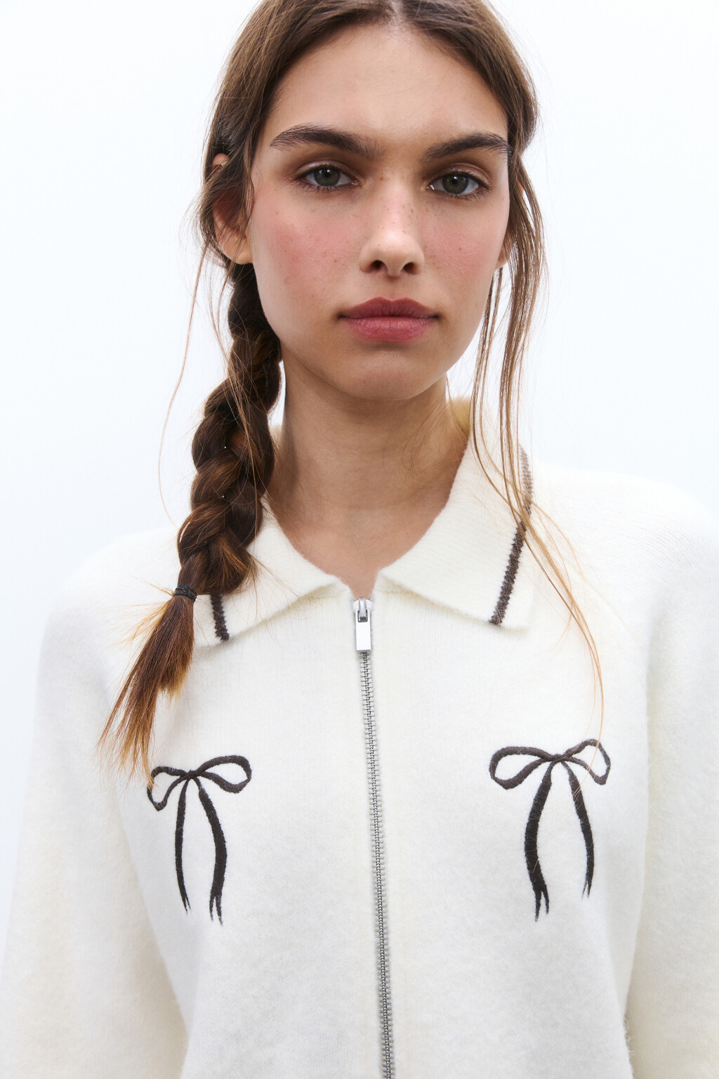 Кардиган на молнии с принтом - цвет молочный - 6