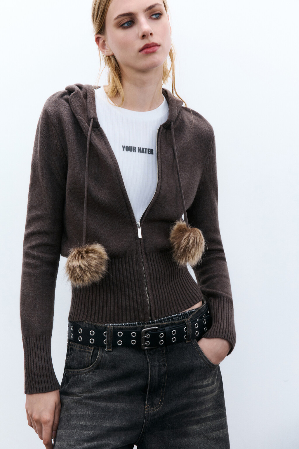 Толстовка вязаная с капюшоном - цвет коричневый - 2