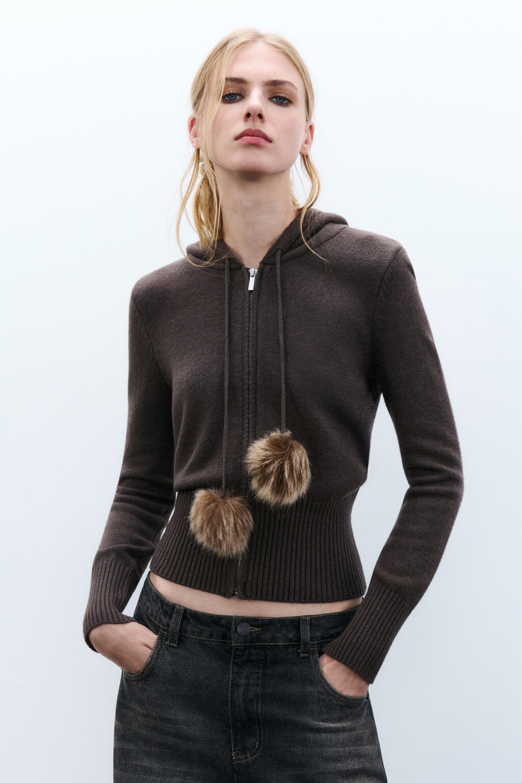 Толстовка вязаная с капюшоном - цвет коричневый - 3