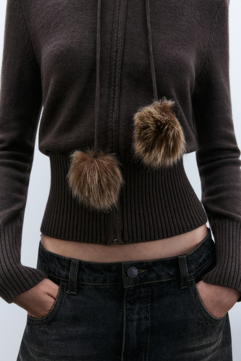 Толстовка вязаная с капюшоном - цвет коричневый - 7