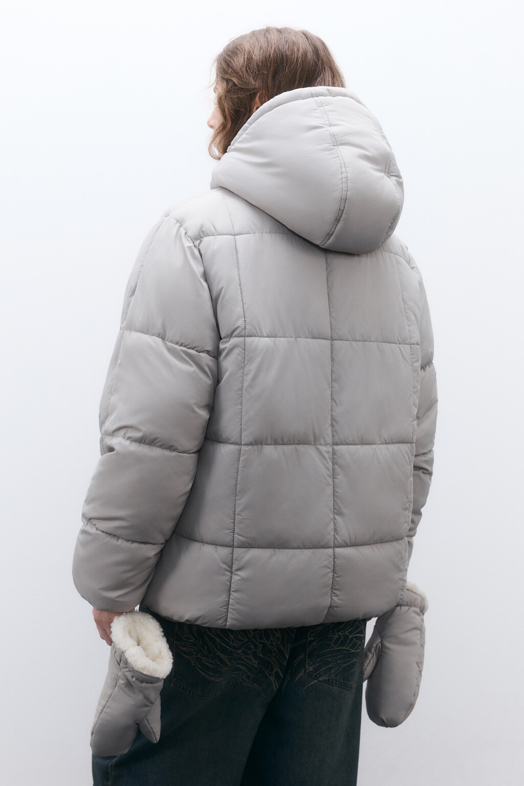 Куртка стеганая с капюшоном и рукавицами - цвет бежевый - 3