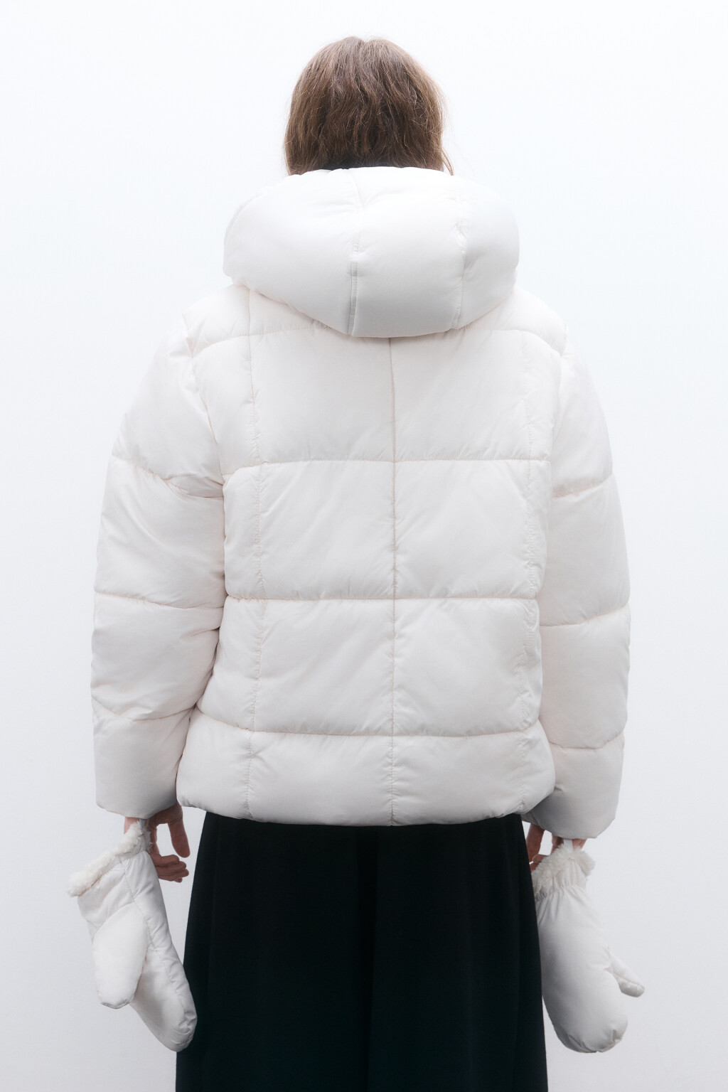 Куртка стеганая с капюшоном и рукавицами - цвет молочный - 3