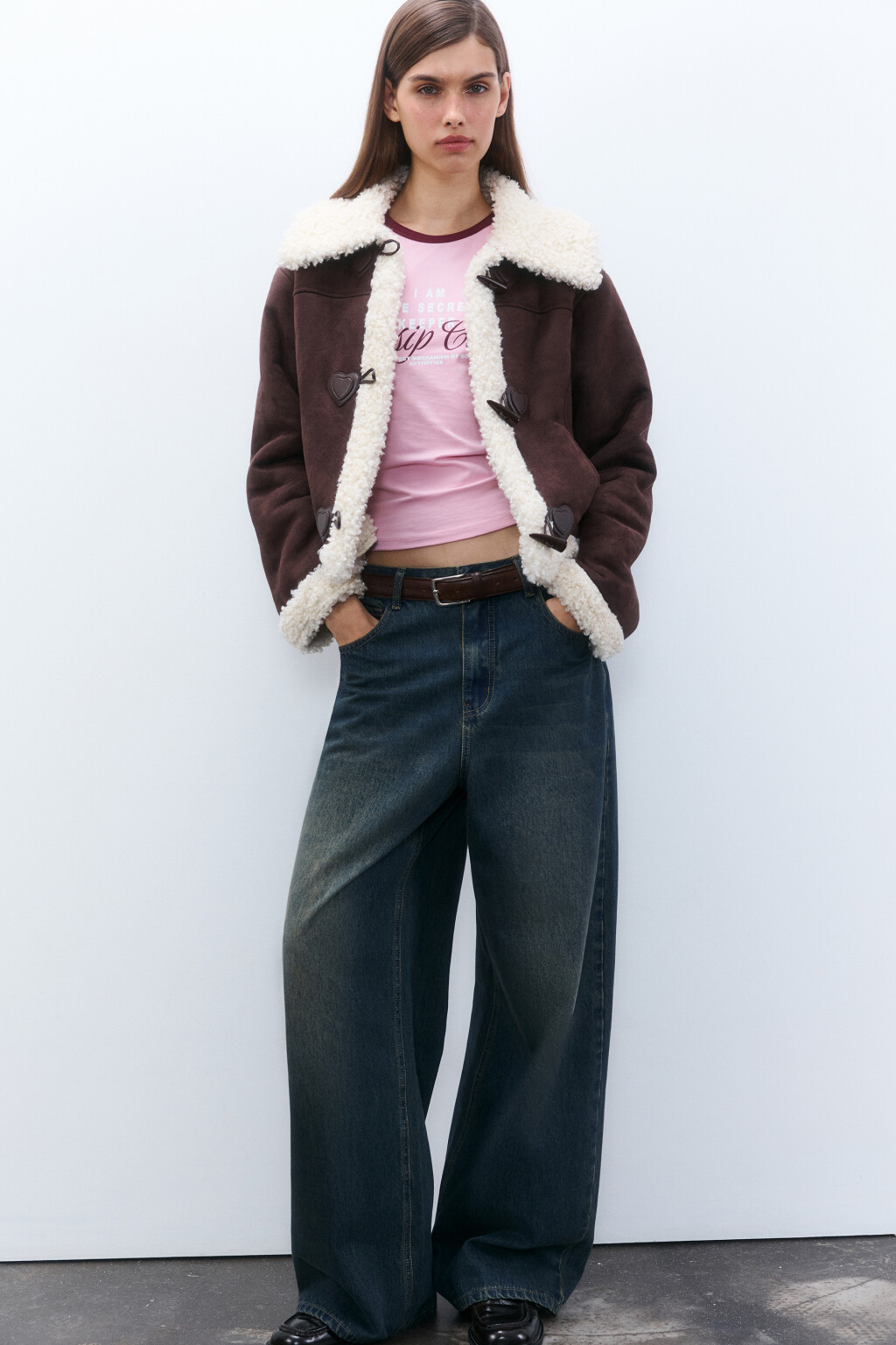 Куртка-дубленка с меховой отделкой - цвет коричневый - 2