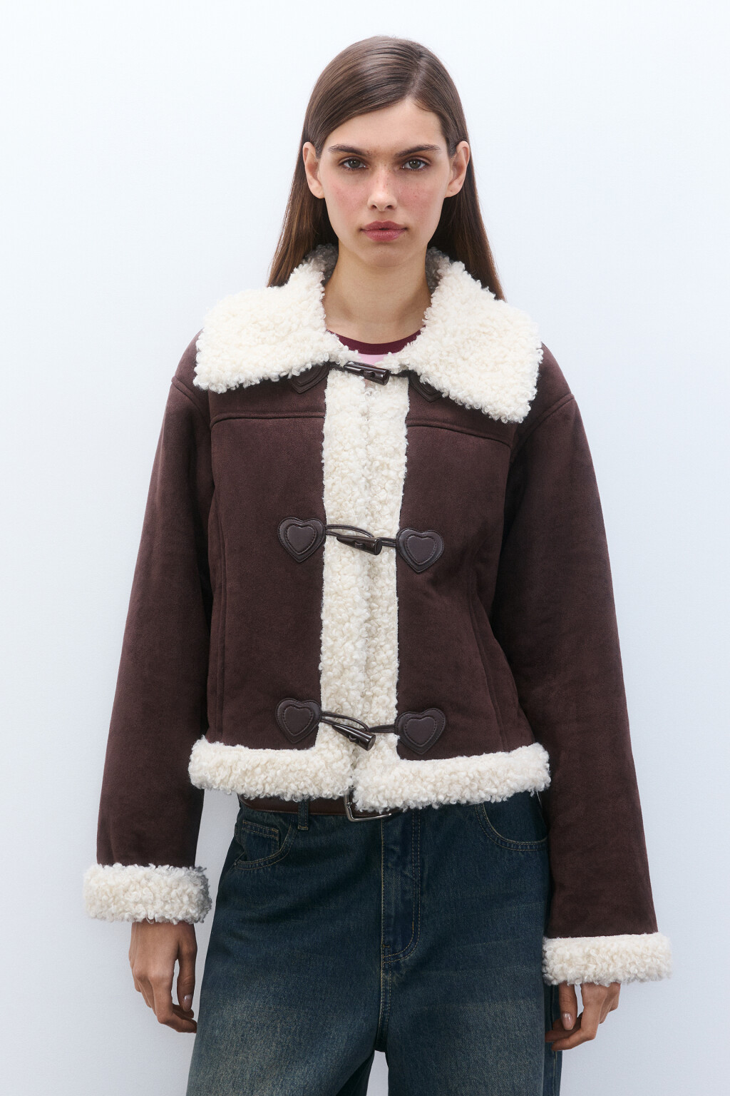 Куртка-дубленка с меховой отделкой - цвет коричневый - 3