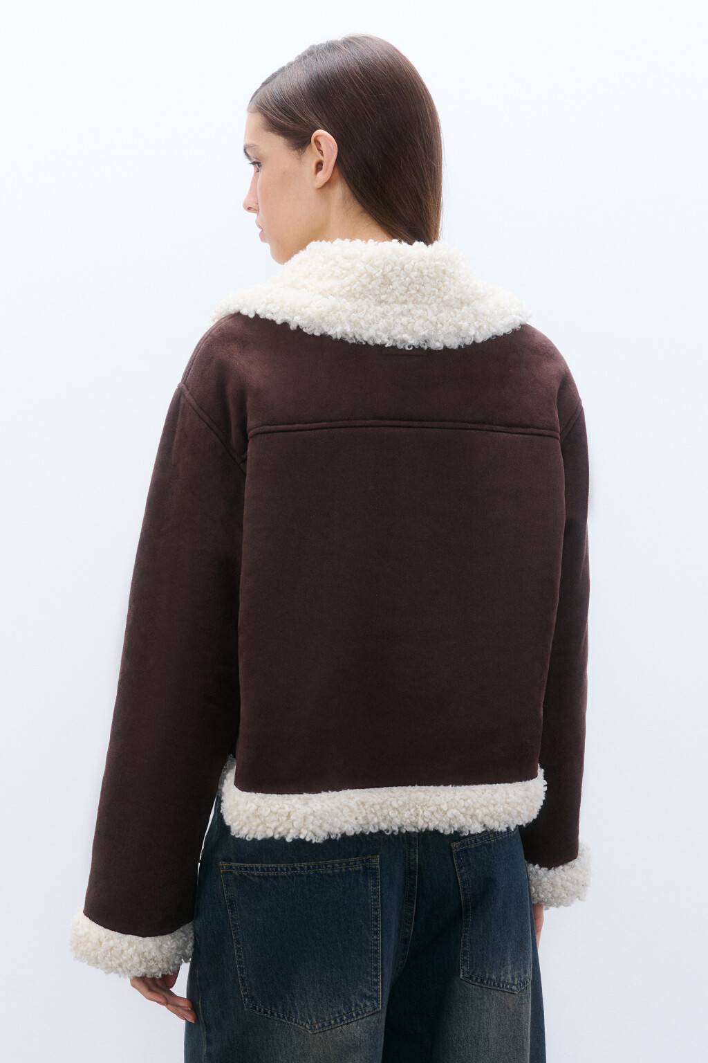 Куртка-дубленка с меховой отделкой - цвет коричневый - 4