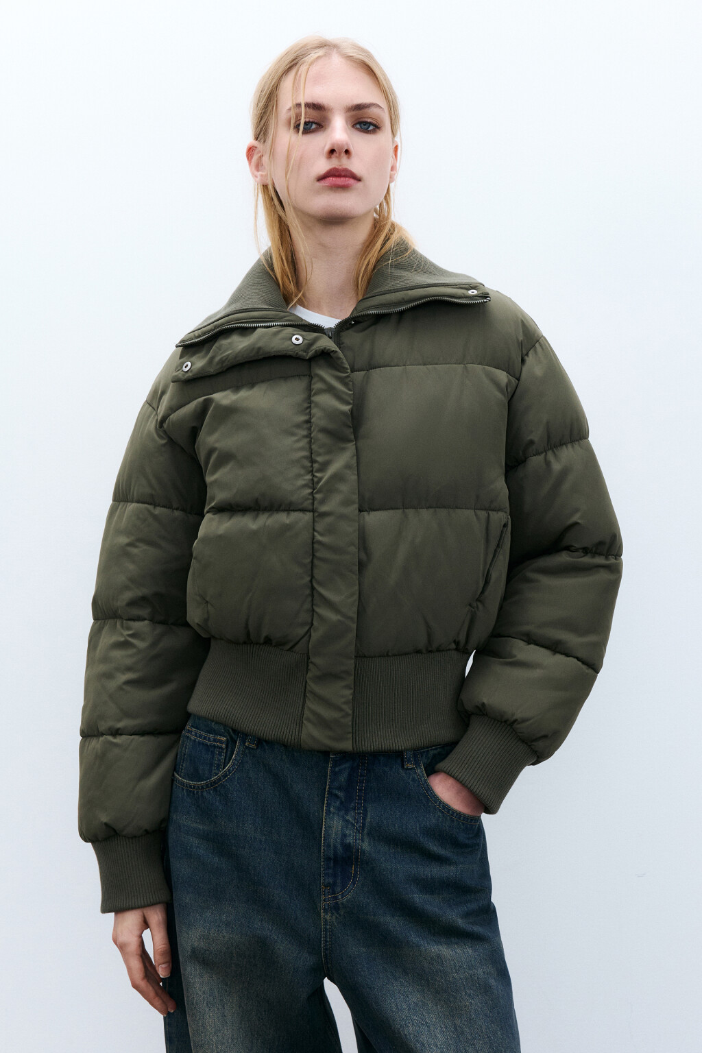 Куртка укороченная с воротником-стойкой - цвет зеленый - 2