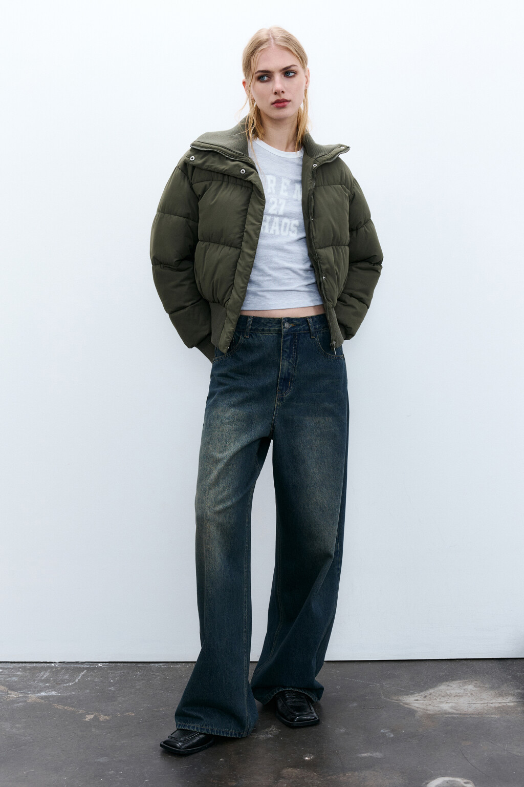 Куртка укороченная с воротником-стойкой - цвет зеленый - 4