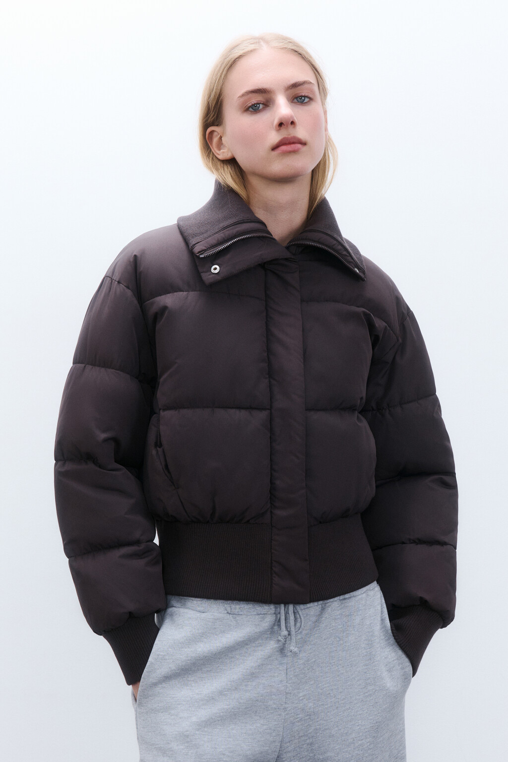 Куртка укороченная с воротником-стойкой - цвет коричневый - 2