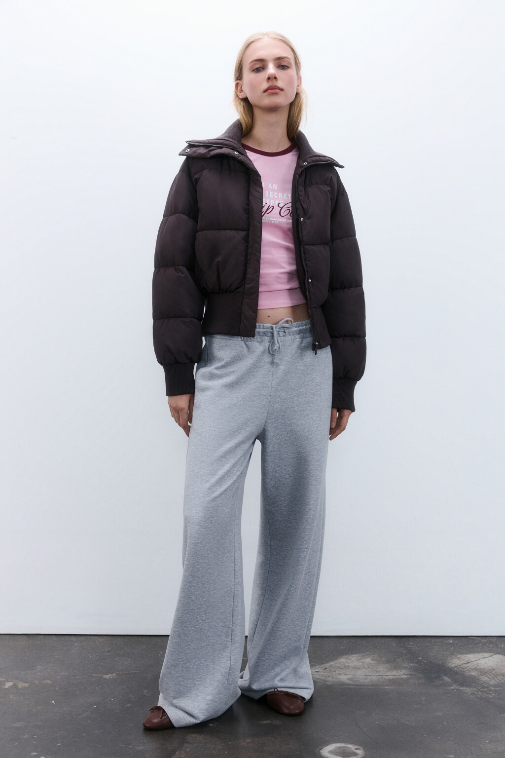 Куртка укороченная с воротником-стойкой - цвет коричневый - 4