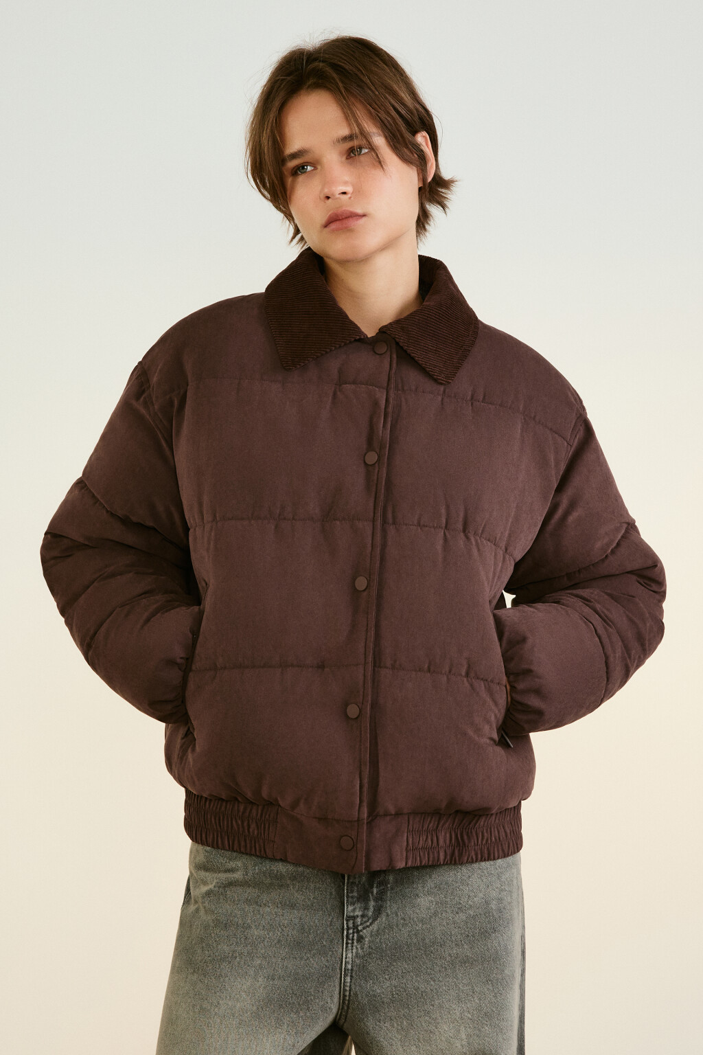 Куртка стеганая с воротником - цвет коричневый - 3