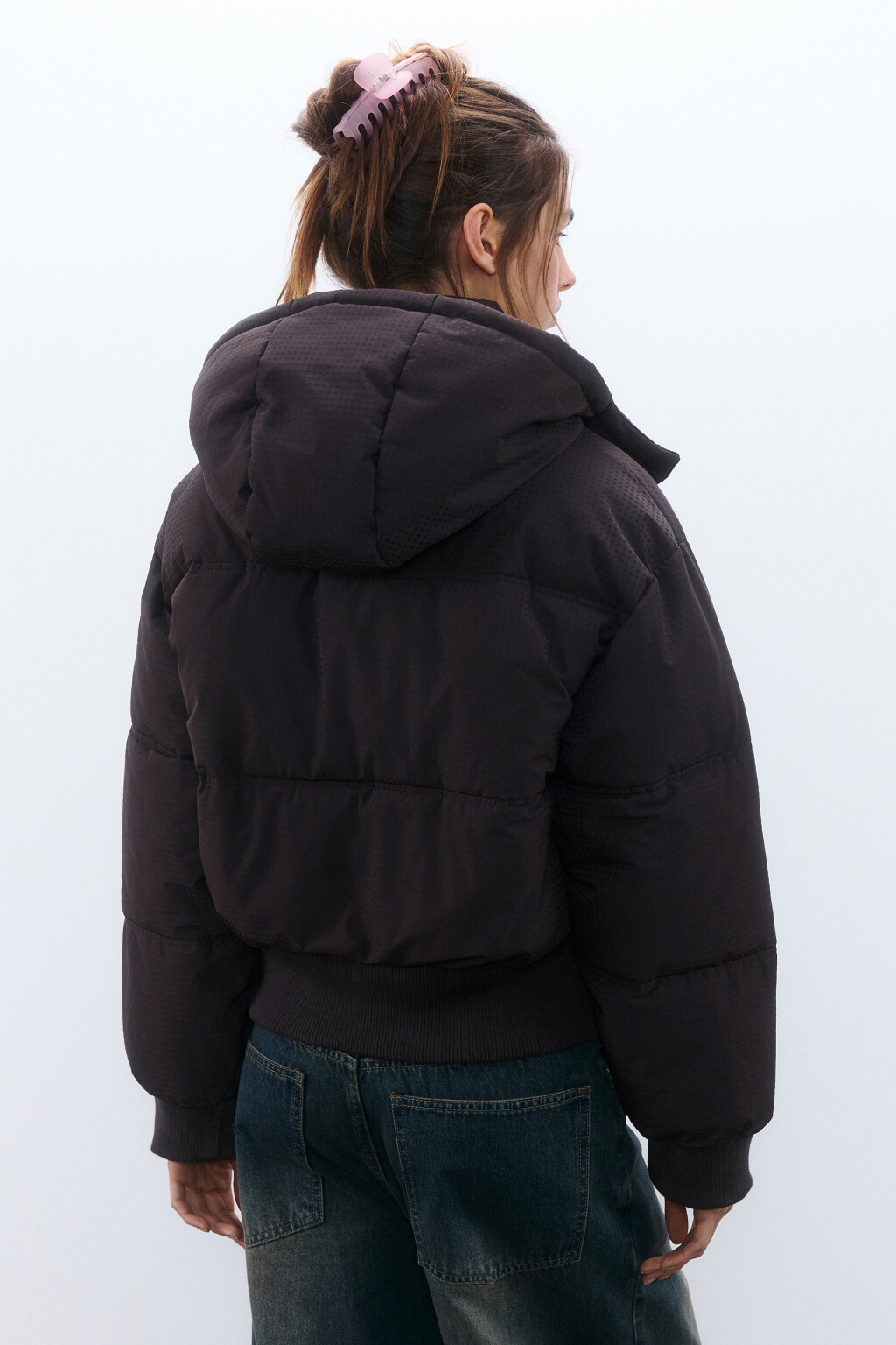 Куртка укороченная с капюшоном - цвет коричневый - 3