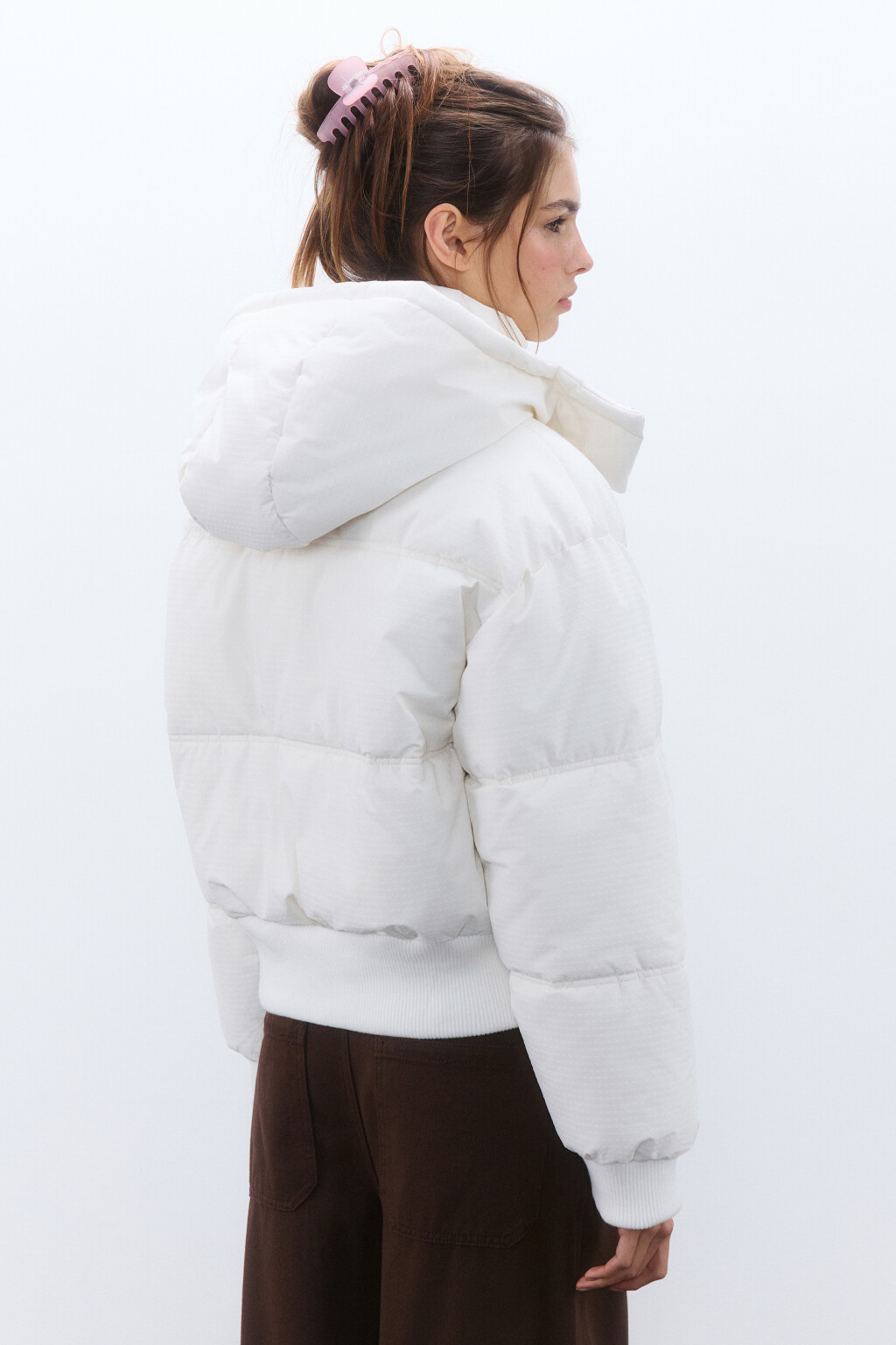 Куртка укороченная с капюшоном - цвет молочный - 3