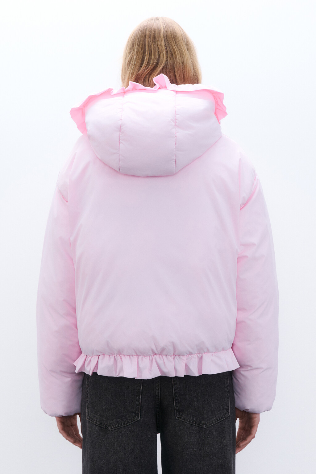 Куртка с капюшоном и оборками - цвет розовый - 3