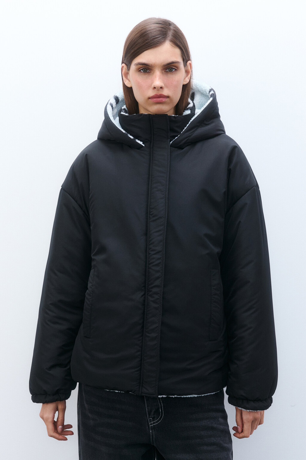 Куртка двусторонняя с капюшоном - цвет черный - 4