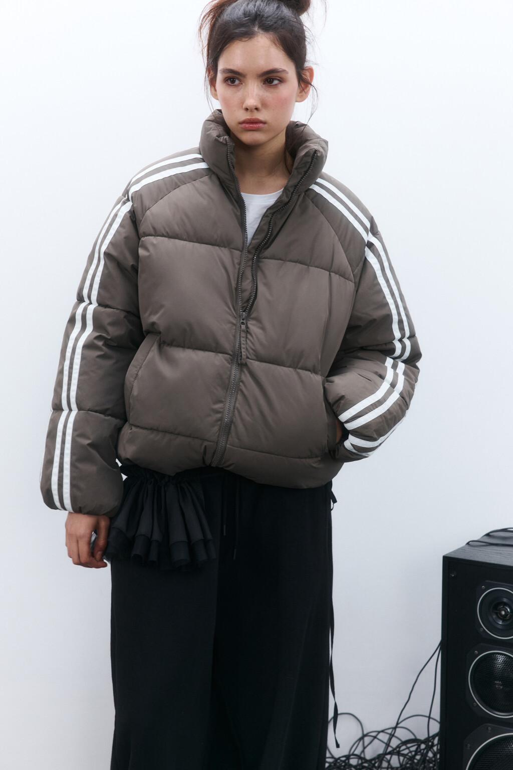 Куртка стеганая с лампасами - цвет зеленый - 1