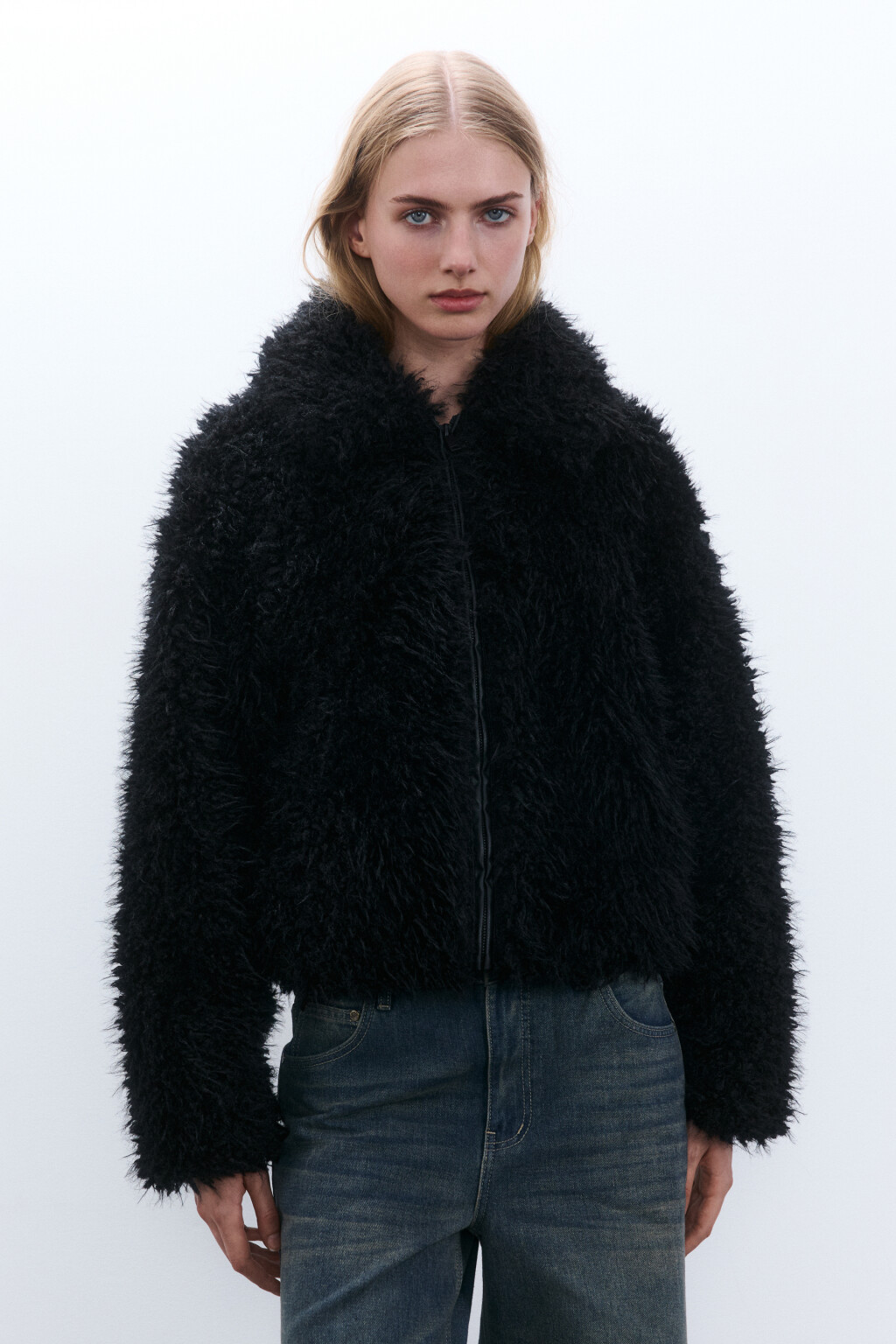 Куртка на молнии из искусственного меха - цвет черный - 3