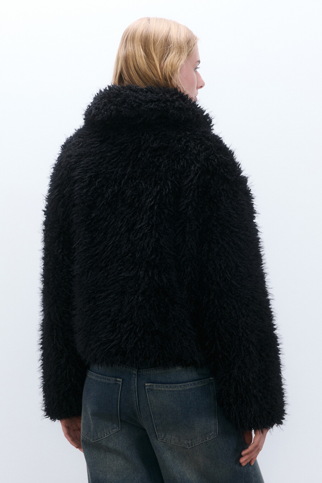 Куртка на молнии из искусственного меха - цвет черный - 4