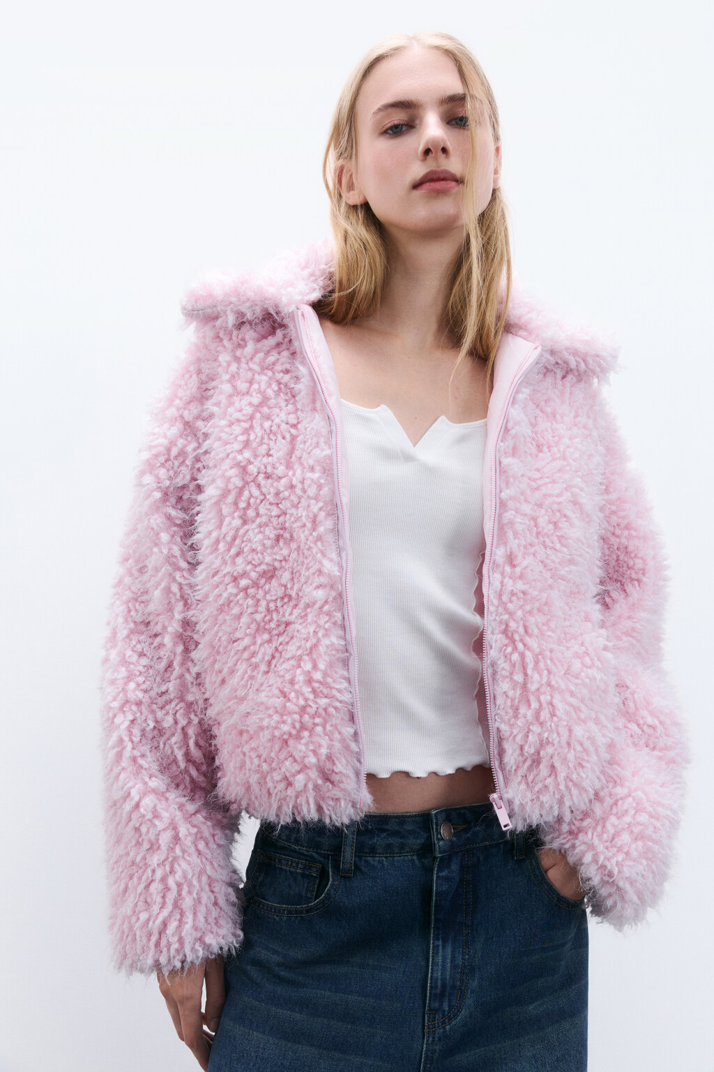 Куртка на молнии из искусственного меха - цвет розовый - 1