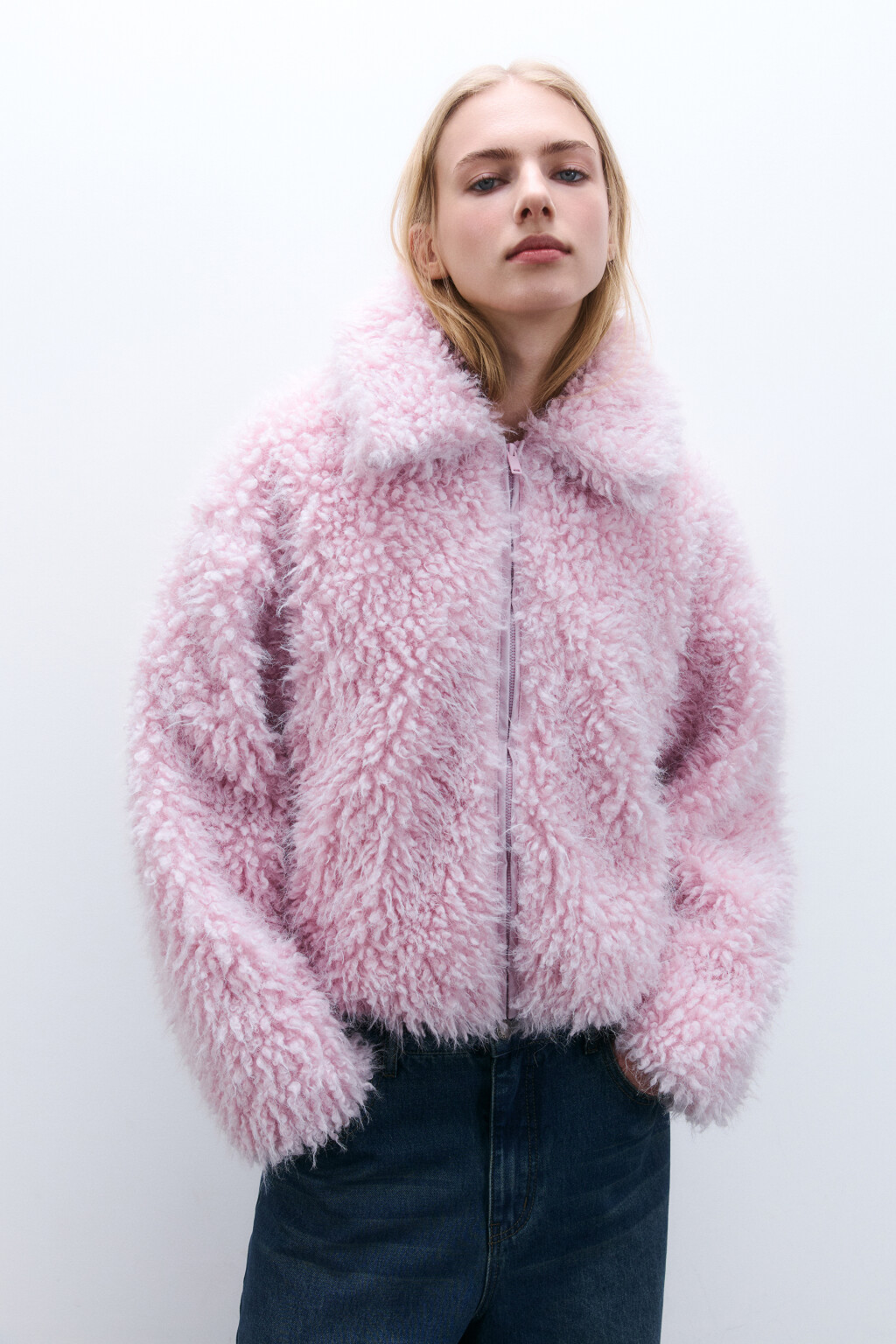 Куртка на молнии из искусственного меха - цвет розовый - 2