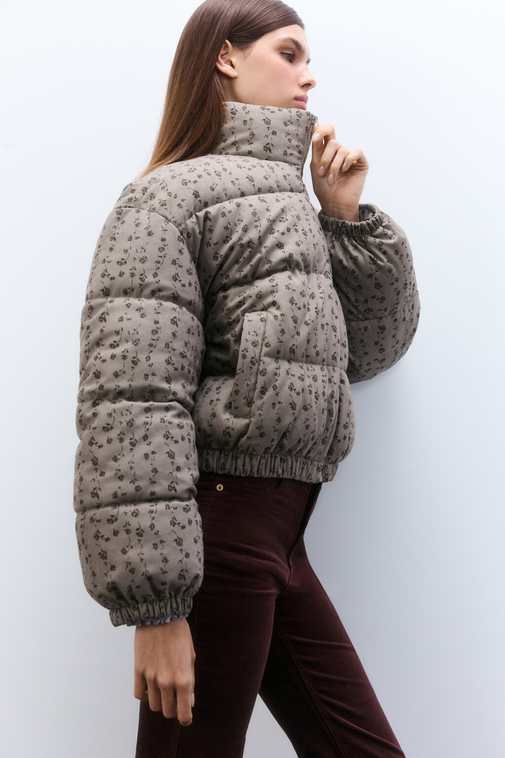Куртка стеганая с цветочным принтом - цвет серый - 1