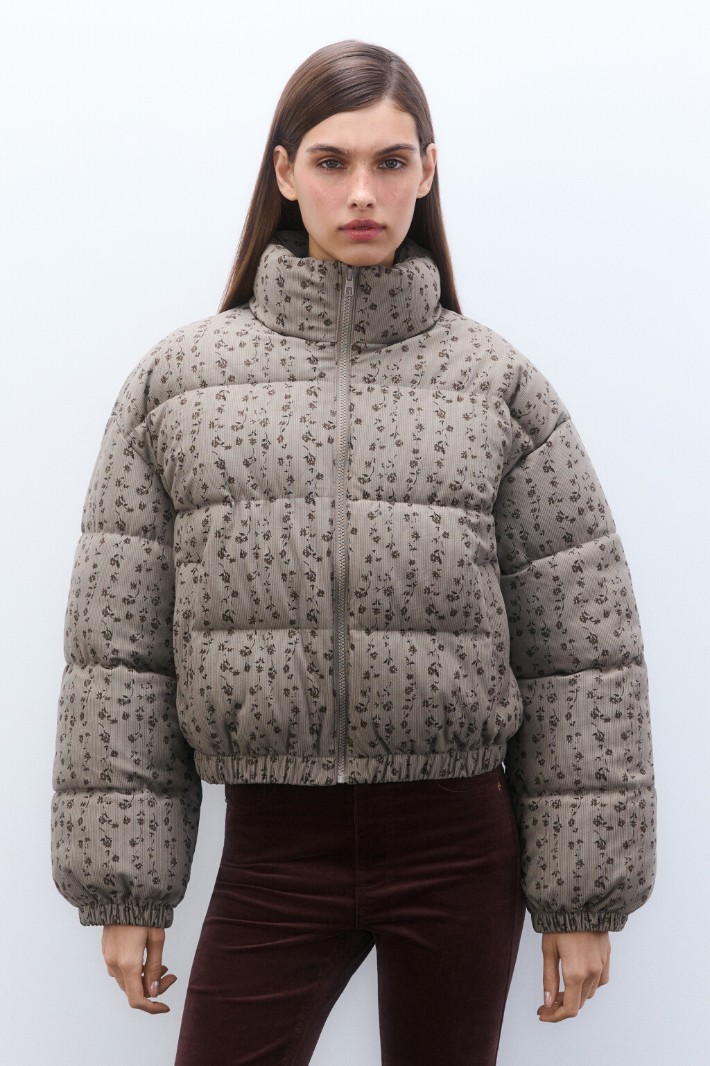 Куртка стеганая с цветочным принтом - цвет серый - 2