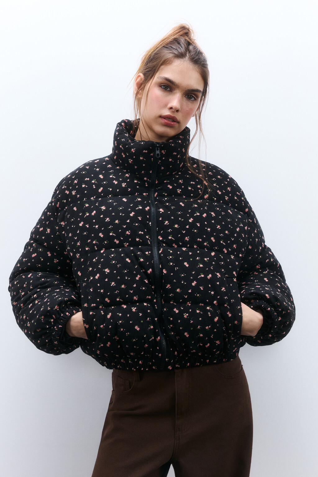 Куртка стеганая с цветочным принтом - цвет черный - 1