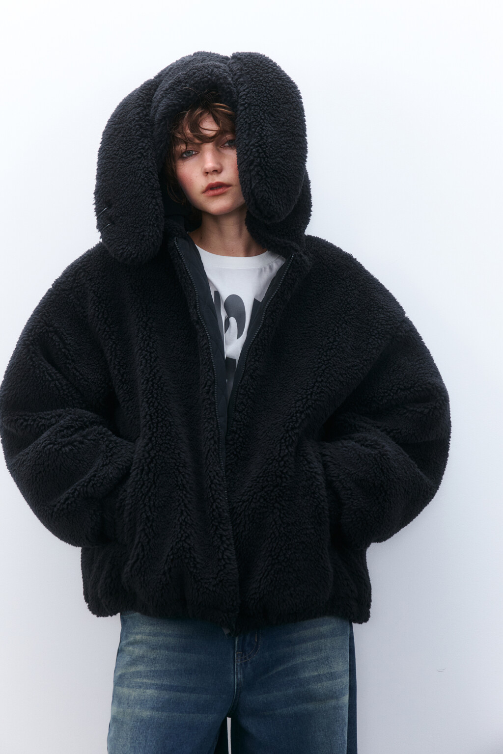 Куртка плюшевая с капюшоном и ушками - цвет черный - 2