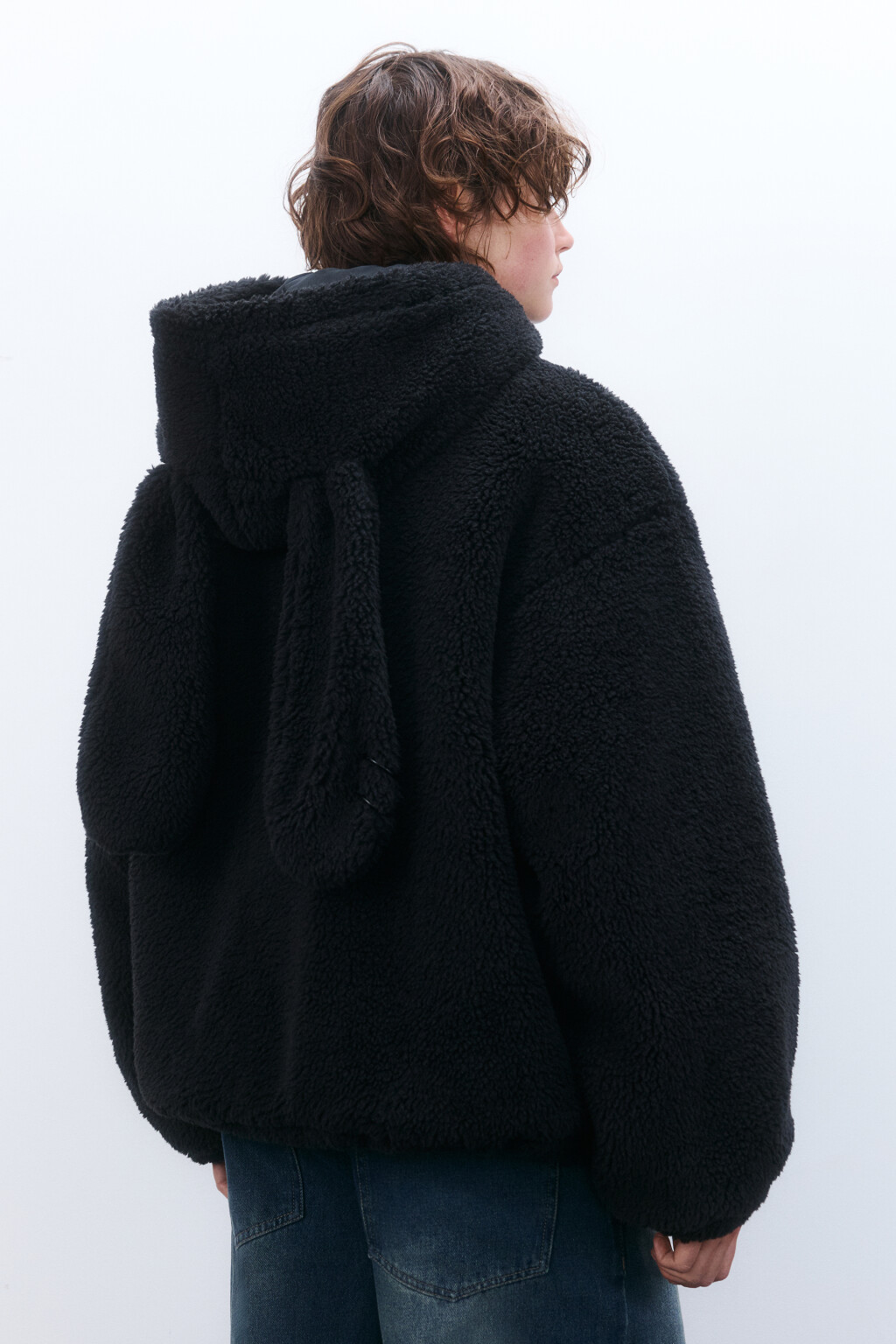Куртка плюшевая с капюшоном и ушками - цвет черный - 4