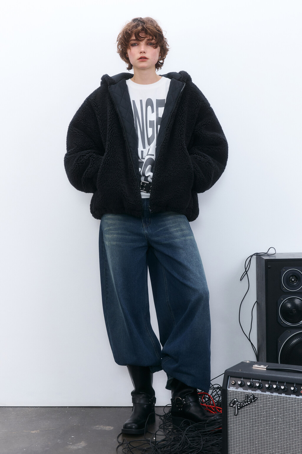 Куртка плюшевая с капюшоном и ушками - цвет черный - 5