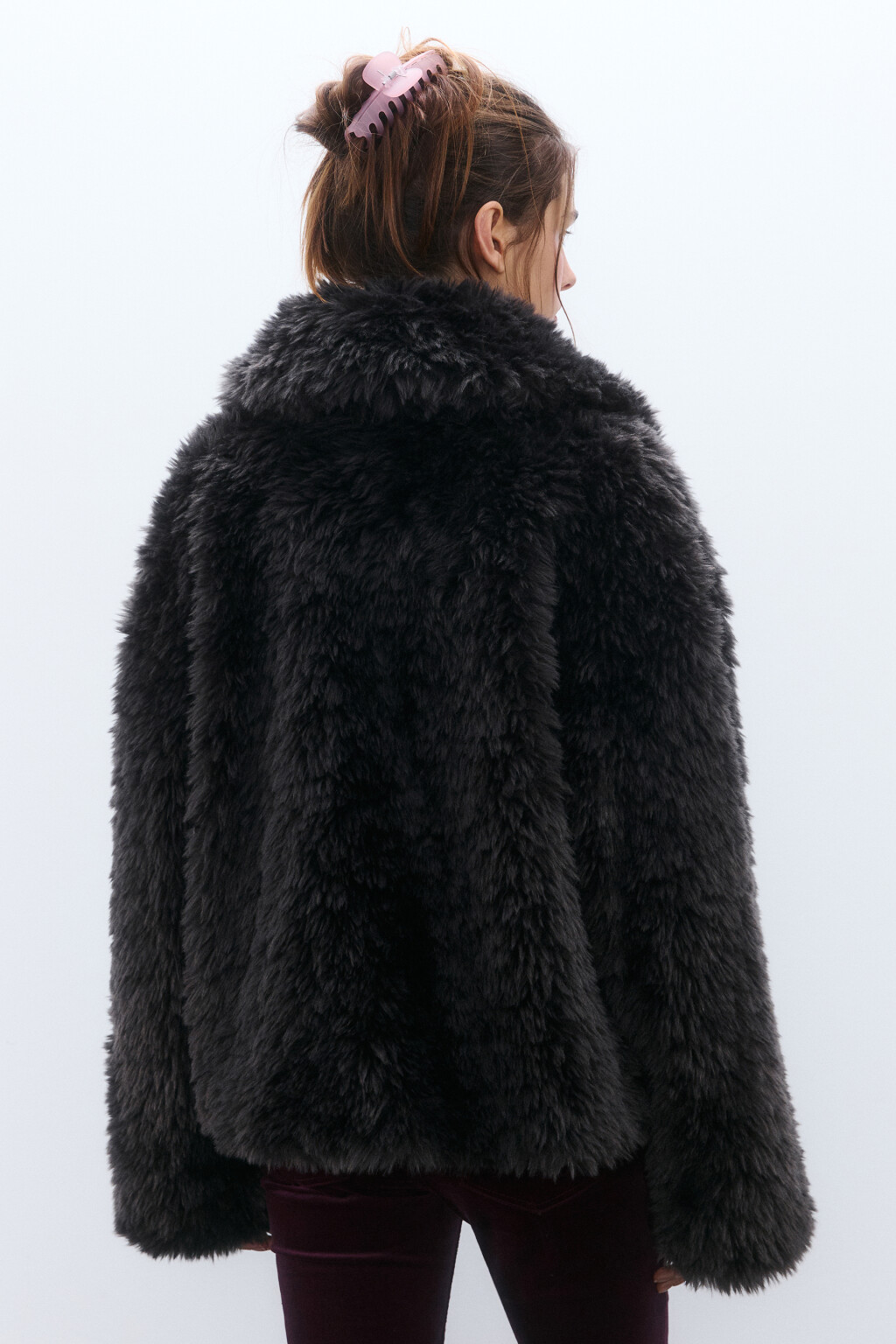 Куртка на молнии с длинным ворсом - цвет серый - 4