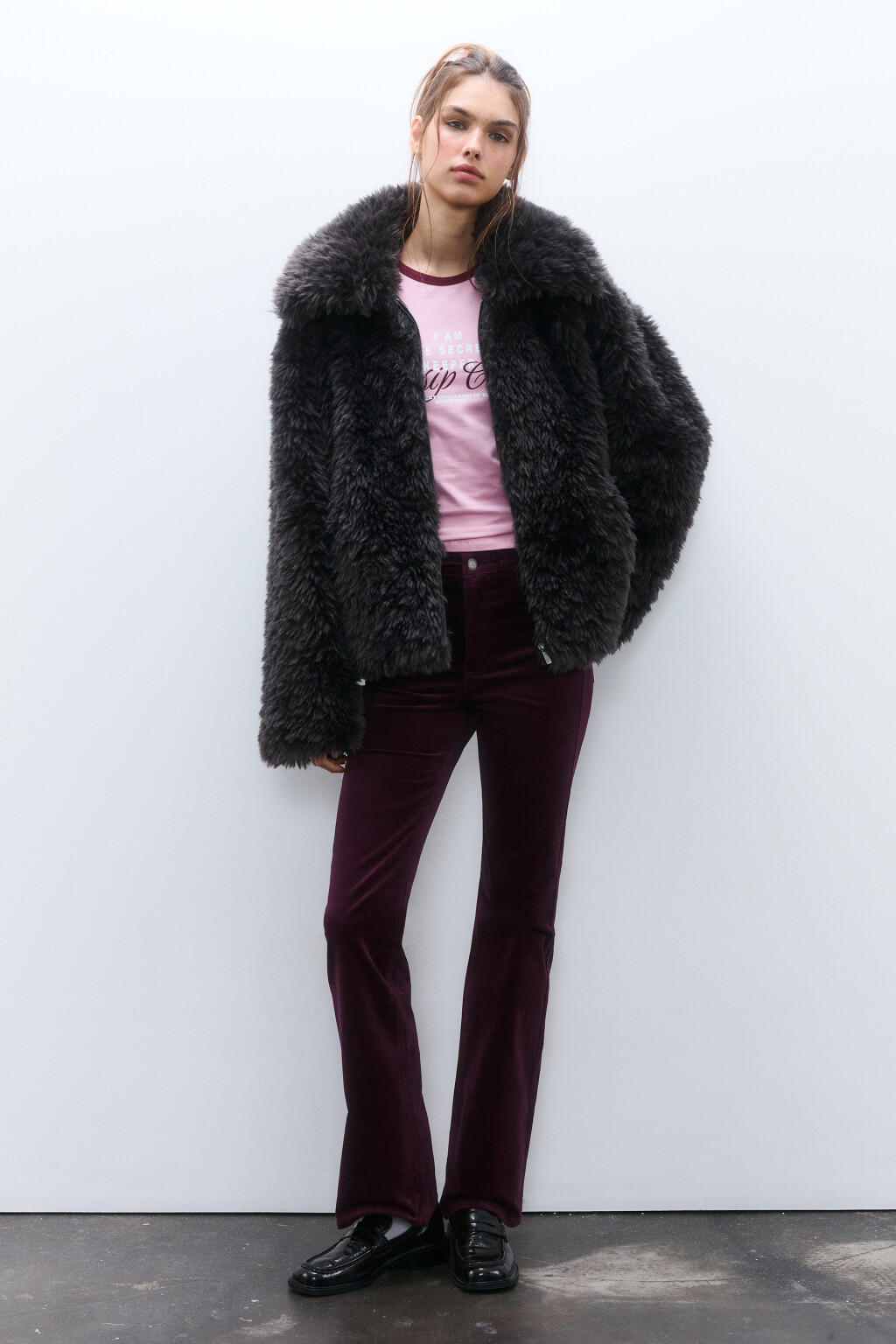 Куртка на молнии с длинным ворсом - цвет серый - 5