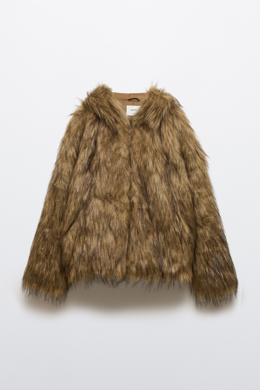 Шуба с длинным ворсом и капюшоном - цвет мультиколор - 9