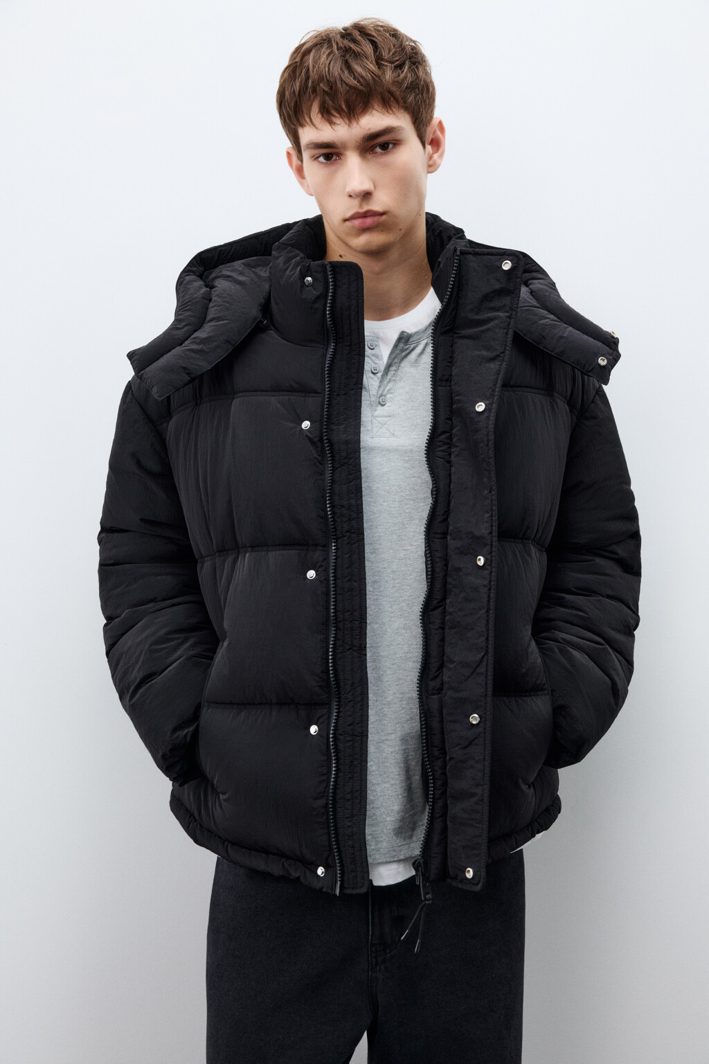 Куртка стеганая с капюшоном - цвет черный - 1