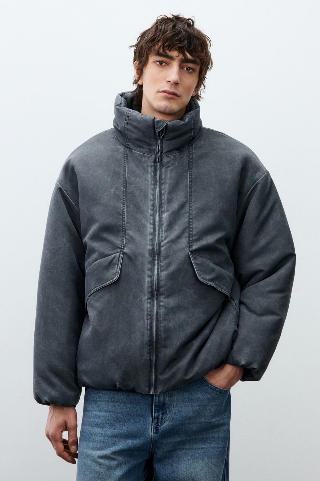 Куртка-бомбер с вареным эффектом - цвет черный - 3