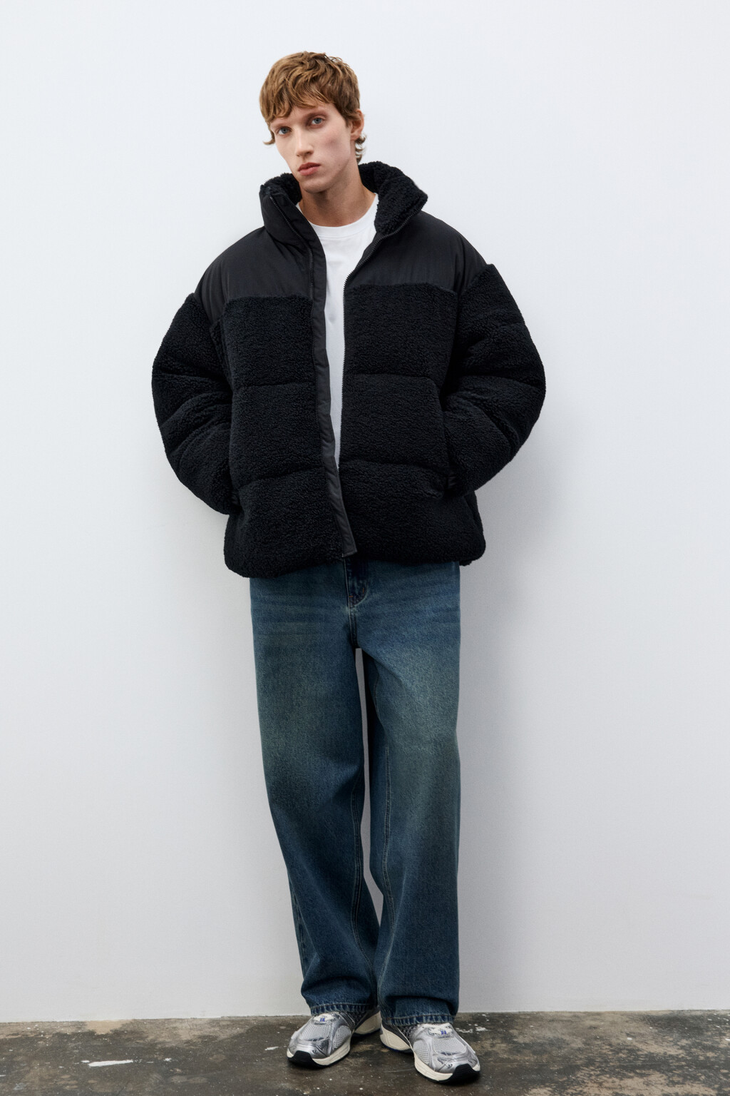 Куртка стеганая с плюшевыми вставками - цвет черный - 1