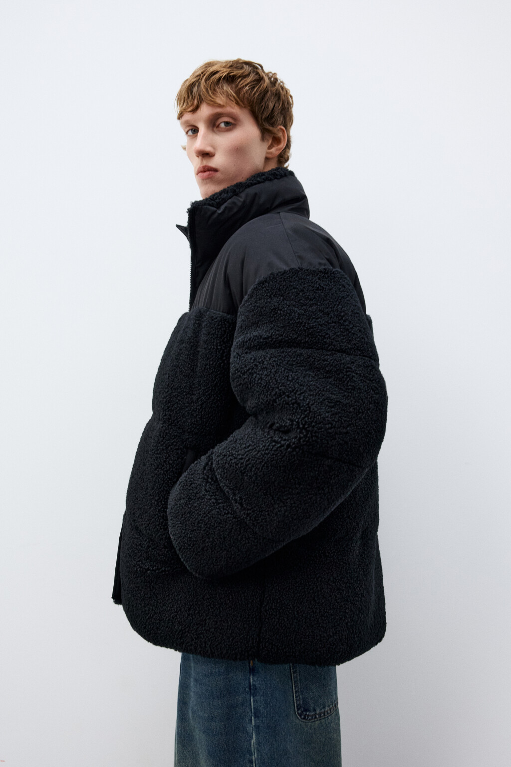Куртка стеганая с плюшевыми вставками - цвет черный - 2
