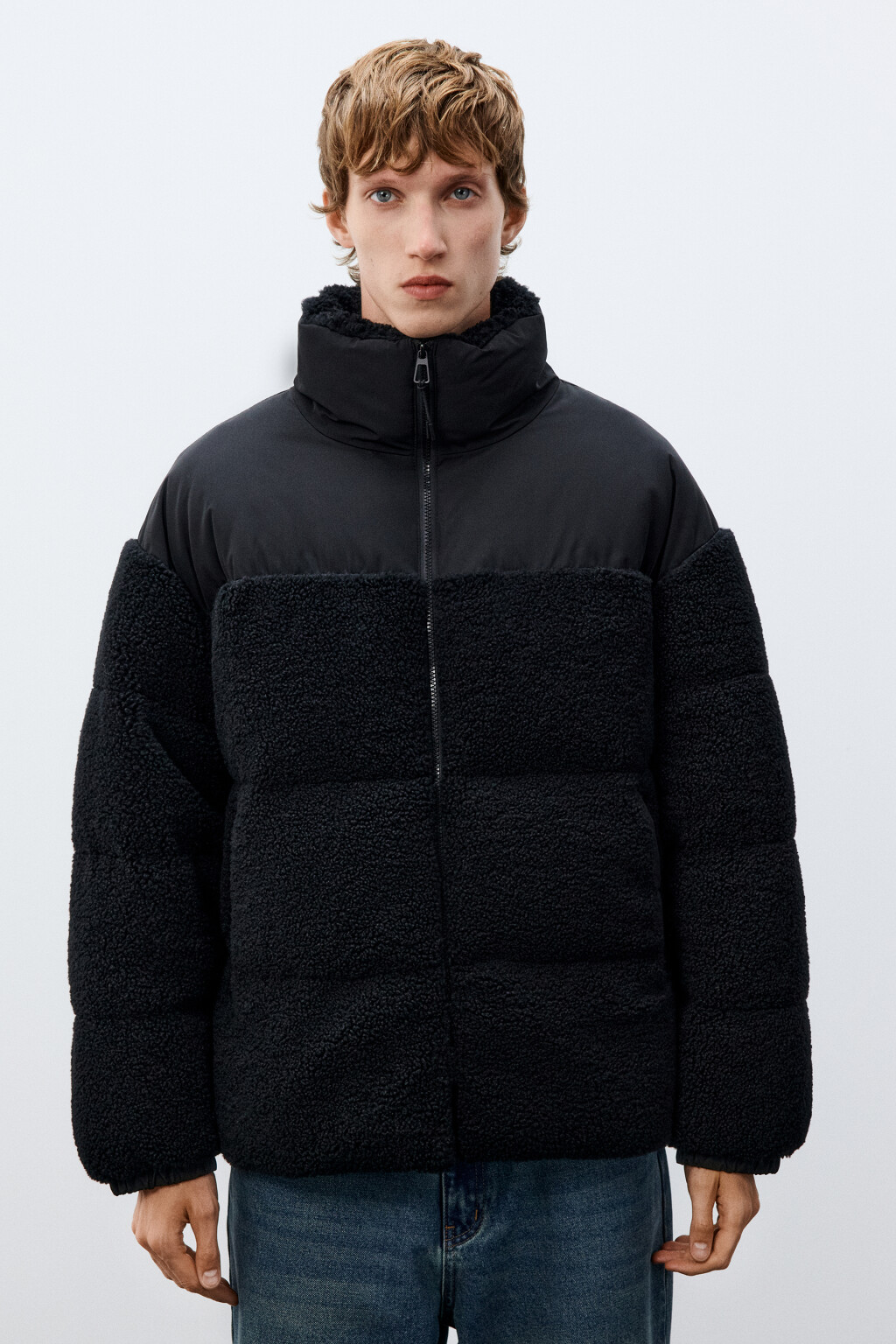 Куртка стеганая с плюшевыми вставками - цвет черный - 3
