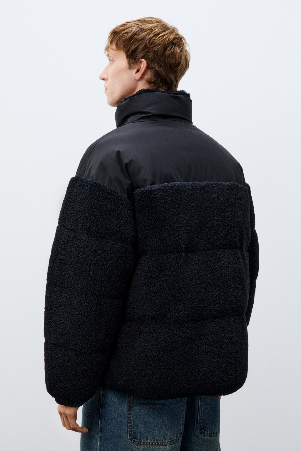 Куртка стеганая с плюшевыми вставками - цвет черный - 4