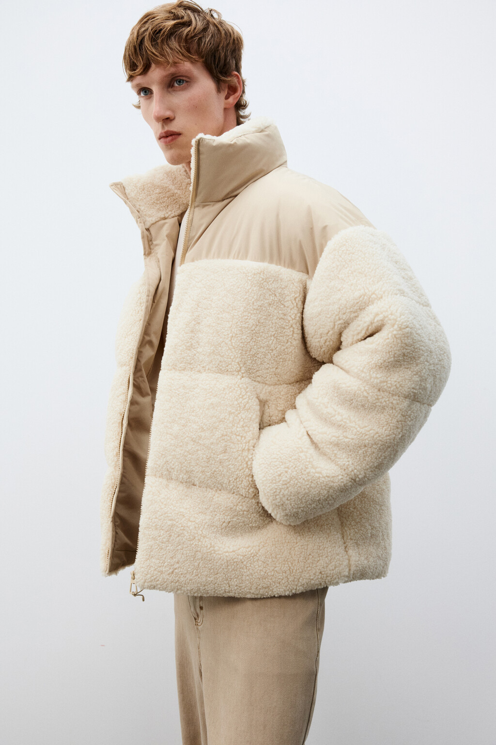 Куртка стеганая с плюшевыми вставками - цвет молочный - 2