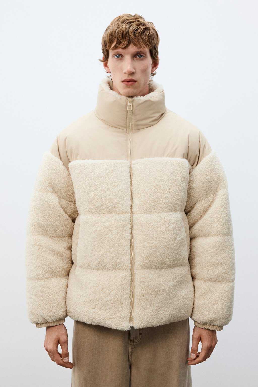 Куртка стеганая с плюшевыми вставками - цвет молочный - 3