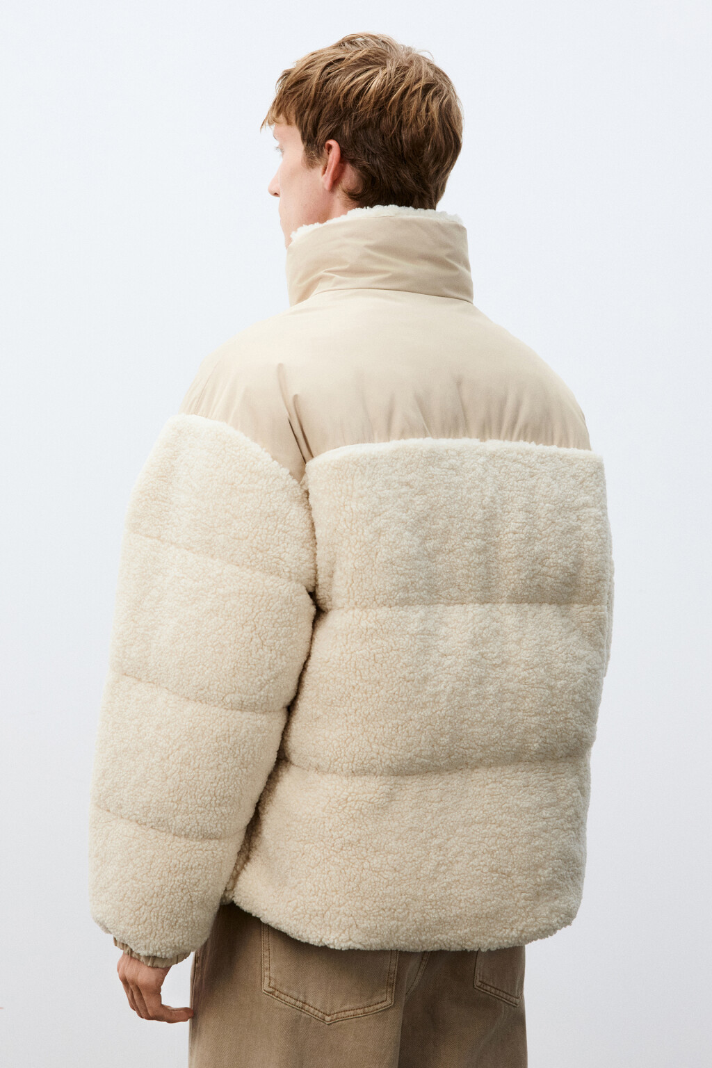 Куртка стеганая с плюшевыми вставками - цвет молочный - 4
