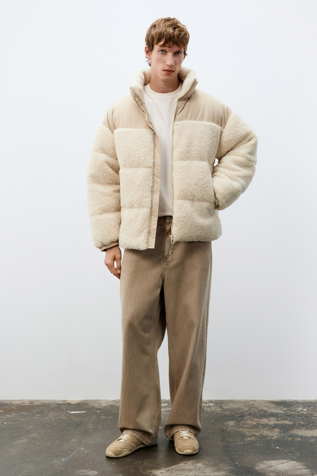 Куртка стеганая с плюшевыми вставками - цвет молочный - 5