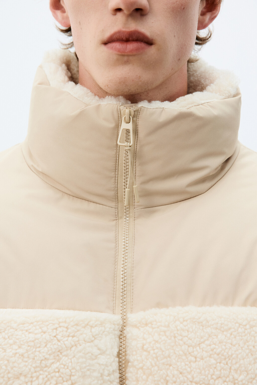 Куртка стеганая с плюшевыми вставками - цвет молочный - 6