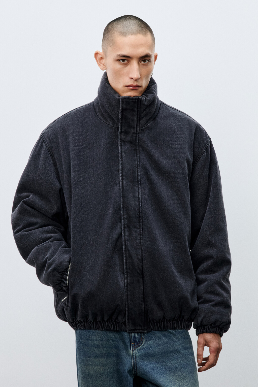 Куртка-бомбер джинсовая утепленная - цвет серый - 3