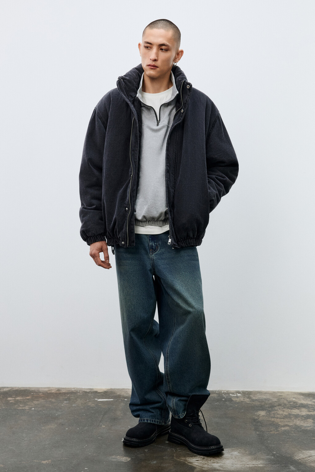 Куртка-бомбер джинсовая утепленная - цвет серый - 5