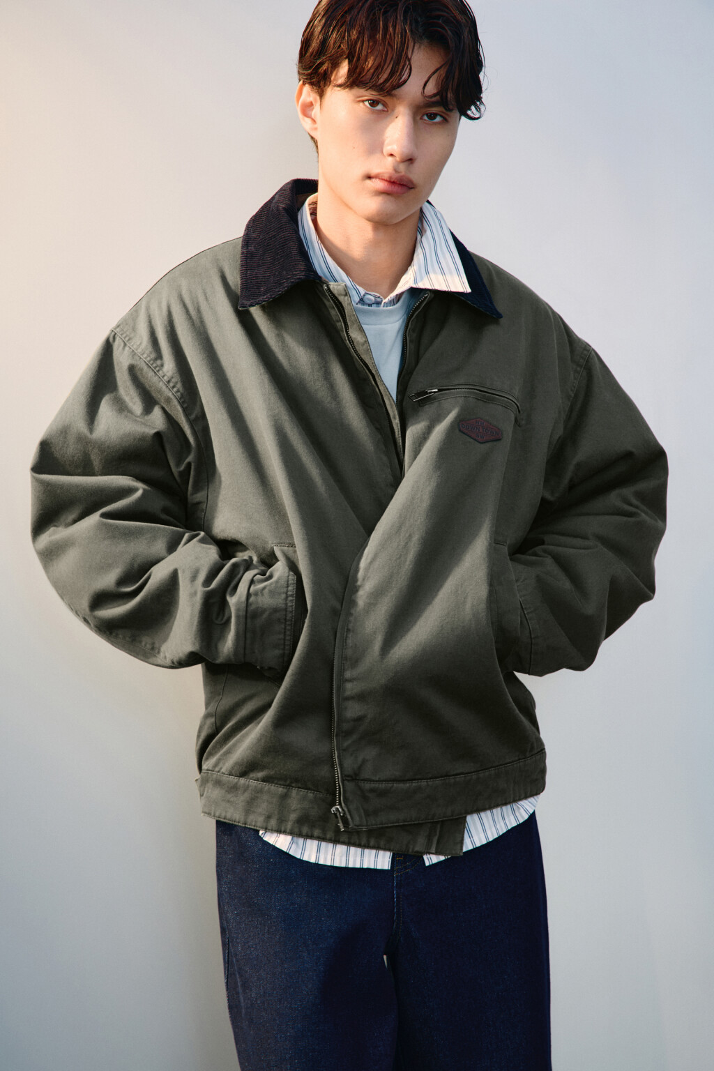 Куртка вощеная с вельветовым воротником - цвет зеленый - 2