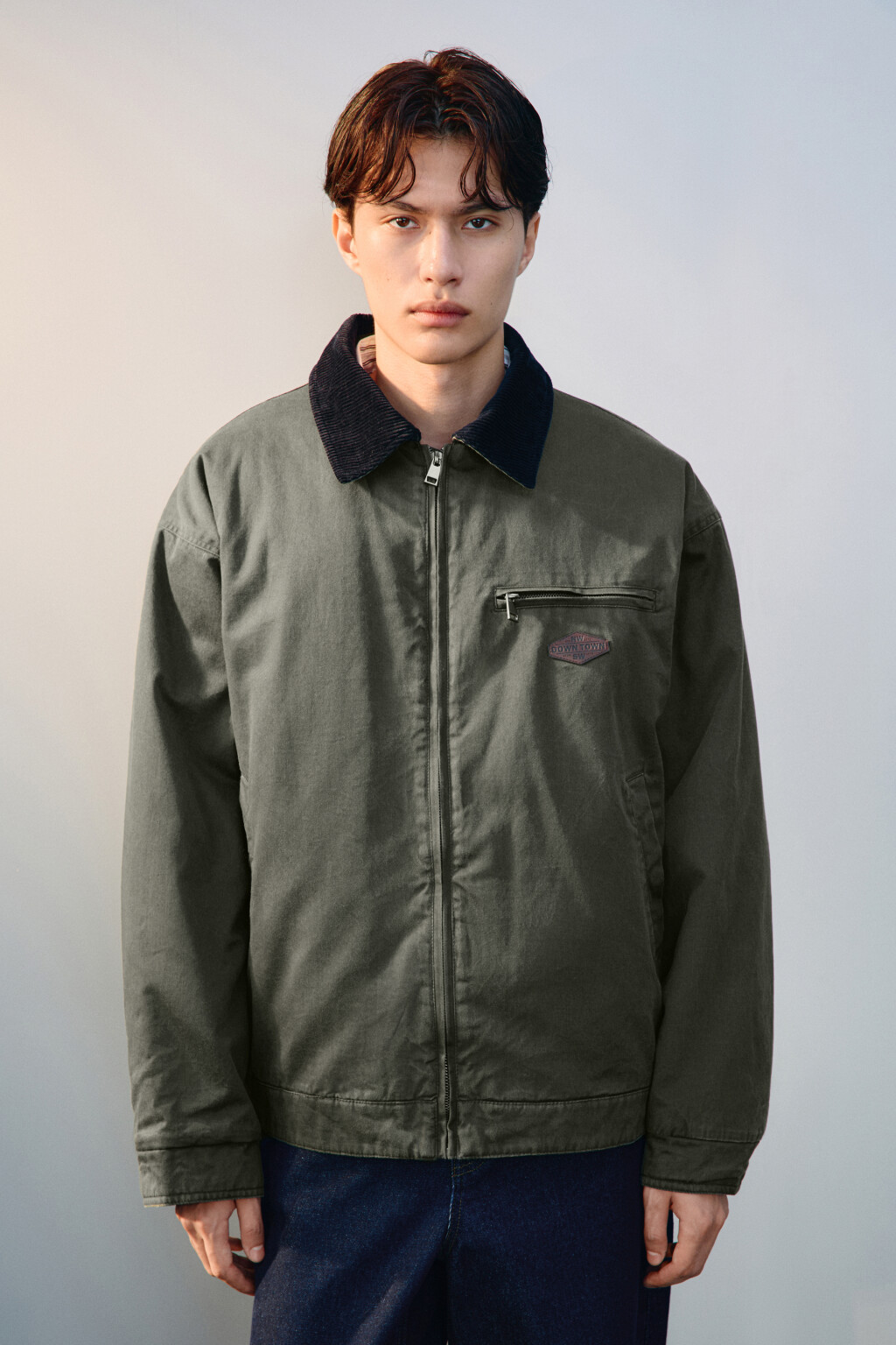 Куртка вощеная с вельветовым воротником - цвет зеленый - 3