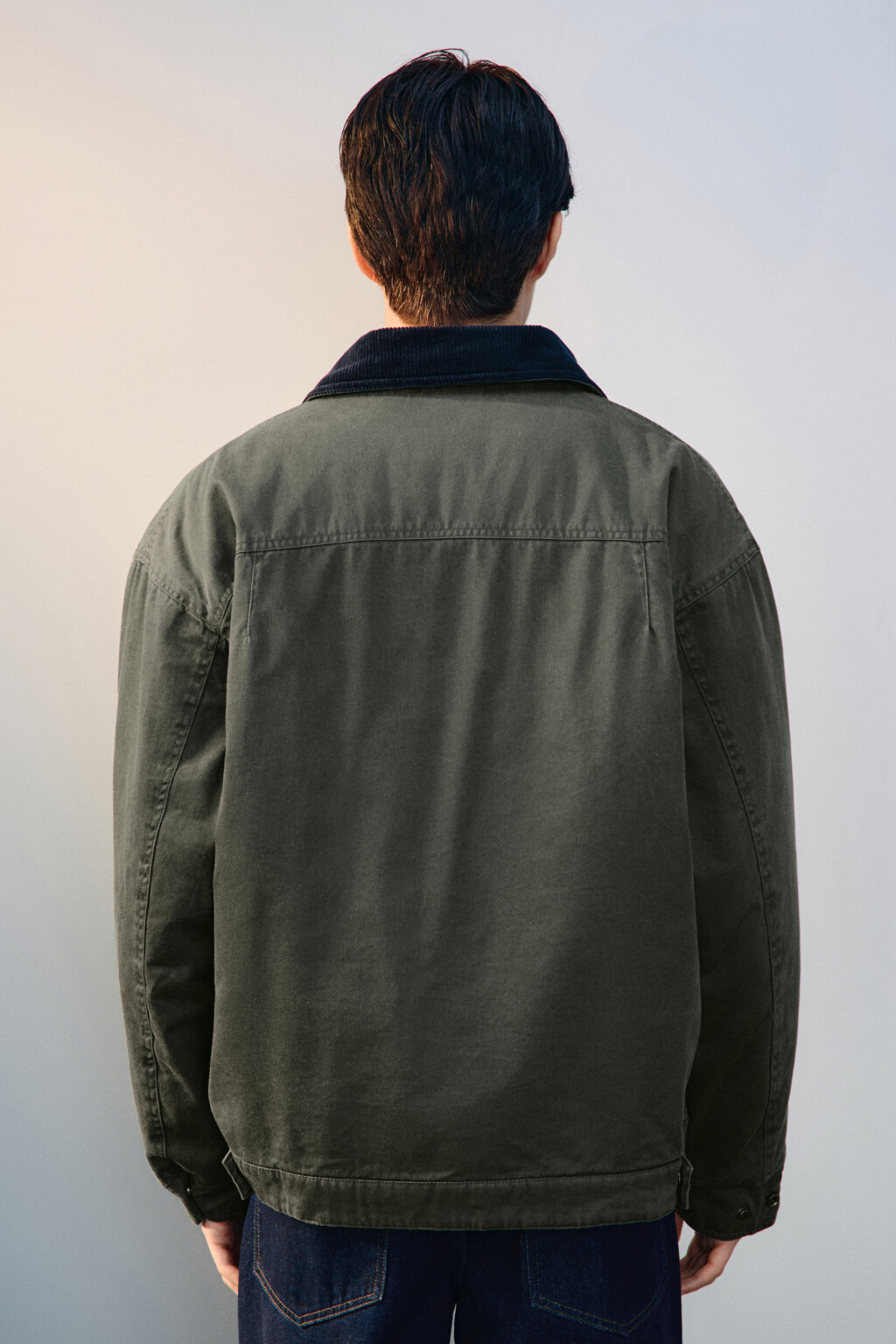 Куртка вощеная с вельветовым воротником - цвет зеленый - 4