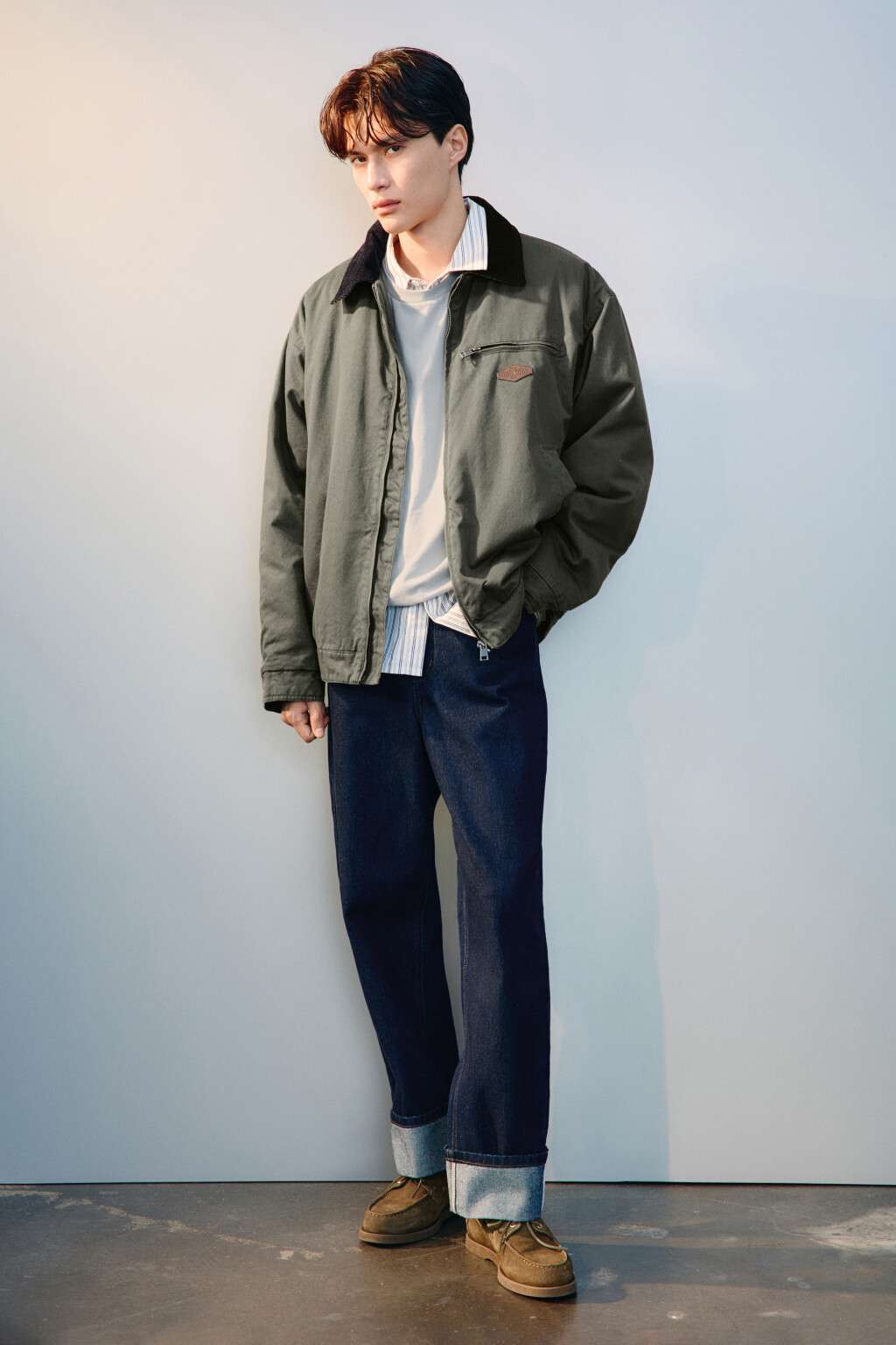 Куртка вощеная с вельветовым воротником - цвет зеленый - 5